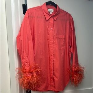 J. Crew Pink and Orange Blouse with Dramatic Sleeve Detail